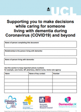 Supporting you to make decisions while caring for someone living with dementia during Coronavirus (COVID19) and beyond